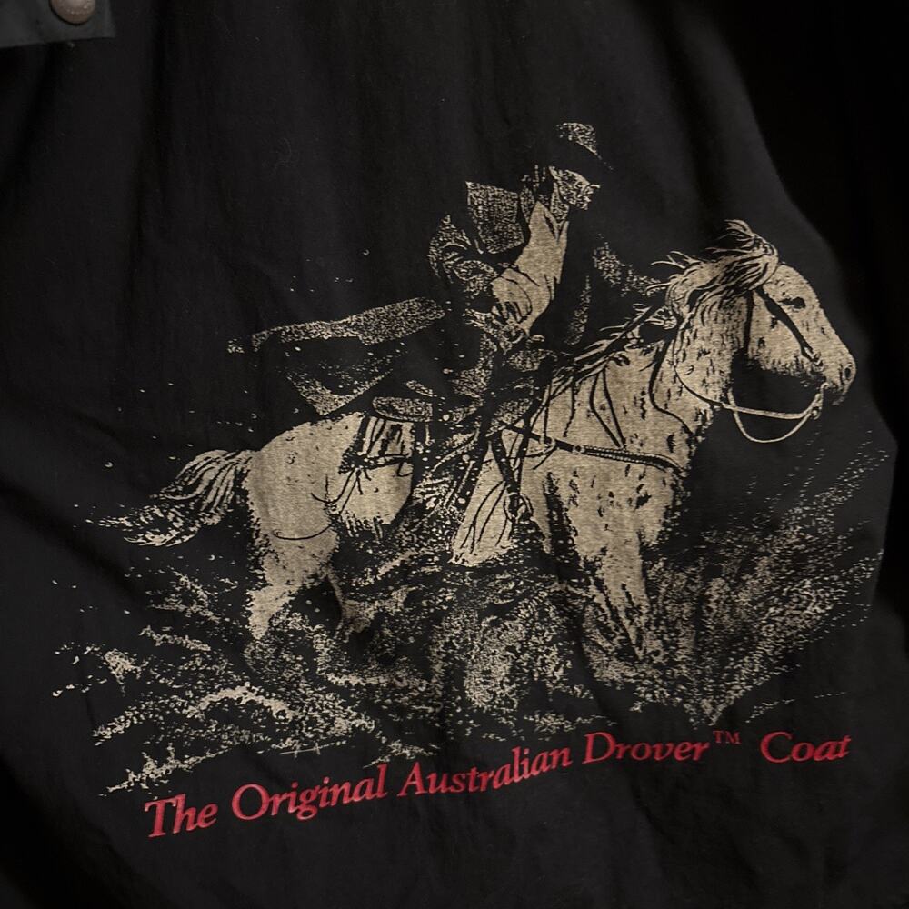 Vintage Australian Outback Collection Oilskin Duster Coat Black Jacket Mens [S]